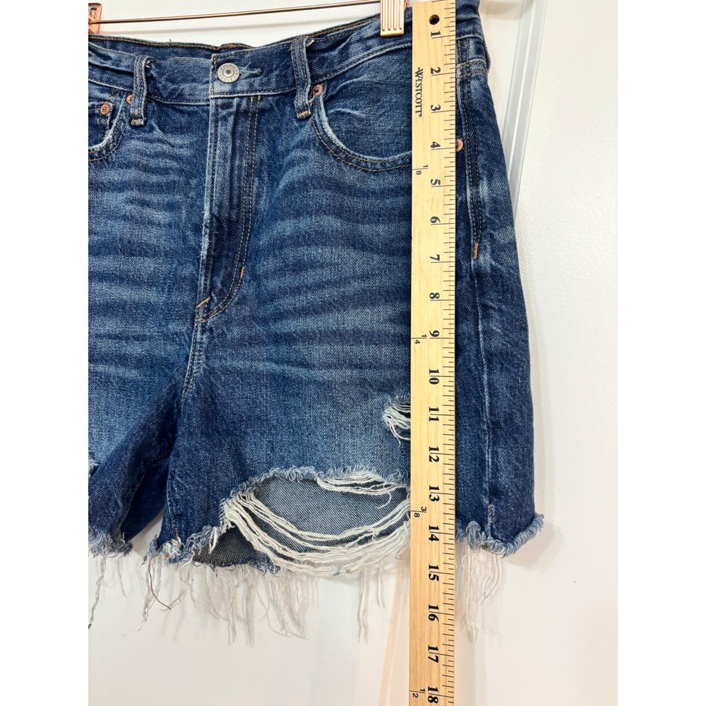 American Eagle Womens Distressed Denim Shorts Dark Wash High Rise Size 8 Cotton - Picture 5 of 10